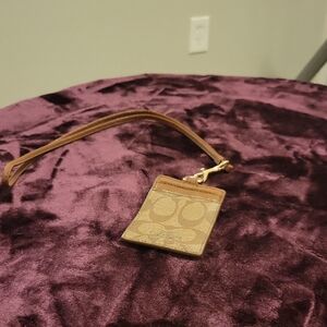 Coach Tan and Brown Card Holder with Strap